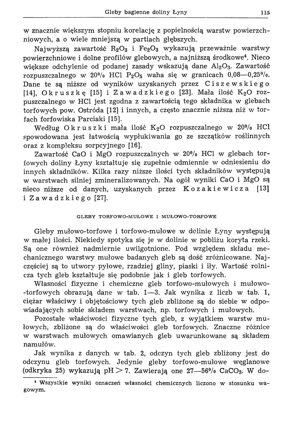 G leby bagienne doliny Łyny 115 w znacznie większym stopniu korelację z popielnością warstw powierzchniowych, a o w iele mniejszą w partiach głębszych.