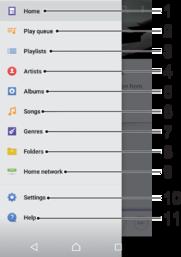 Menu aplikacji Muzyka Menu aplikacji Muzyka zawiera przegląd wszystkich utworów na urządzeniu. Z tego miejsca można zarządzać albumami i listami odtwarzania.