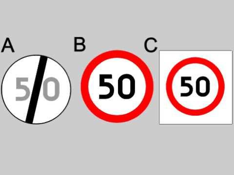 A008 495 Który znak zabrania przekraczania prędkości 50 km/h? A. A Nie B. B Tak C. C Tak A009 496 Kierujący motocyklem powinien dostosować prędkość jazdy do: A.