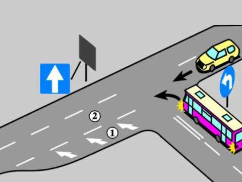 D137 934 W tej sytuacji zaleca się, aby kierujący autobusem zamierzając skręcić w lewo: A. oczekiwał przed skrzyżowaniem na możliwość wjazdu na pas 2 Nie B.