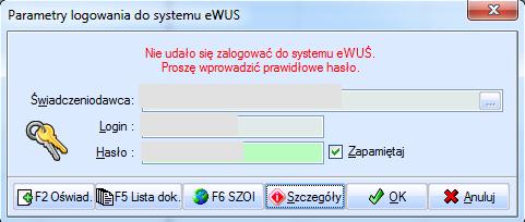 o błędnym numerze PESEL; o braku połączenia z Internetem lub podczas sprawdzania uprawnienia nie uda się zalogować do