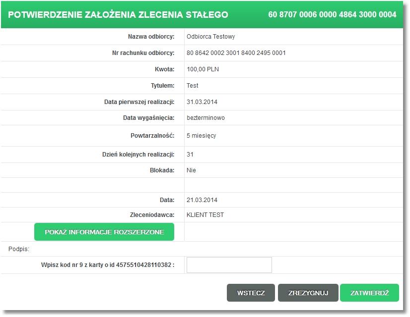 Uwaga: Zatwierdzenie zlecenia stałego wymaga wprowadzenia klucza, czyli hasła użytkownika wraz z aktualnym wskazaniem tokena (RSA/VASCO), Jak doładować telefon komórkowy?