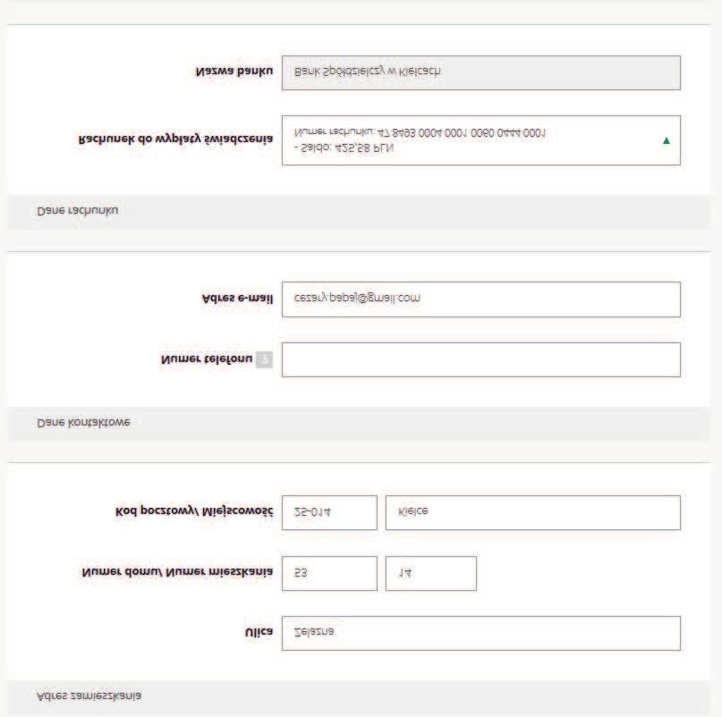 Pierwsza plansza zawiera pola danych osobowych wnioskodawcy. System bankowy automatycznie wprowadza część danych m.in.