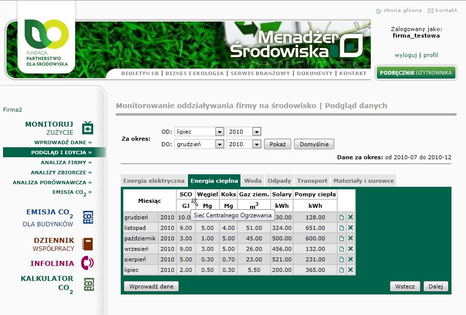 Aby uzyskać wyjaśnienie ewentualnych skrótów w nagłówkach tabeli należy najechać na dany nagłówek myszką.
