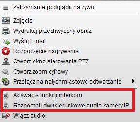 4.16 Obsługa audio. Jeśli kamera wyposażona jest w mikrofon możliwe jest włączenie dźwięku na podglądzie.