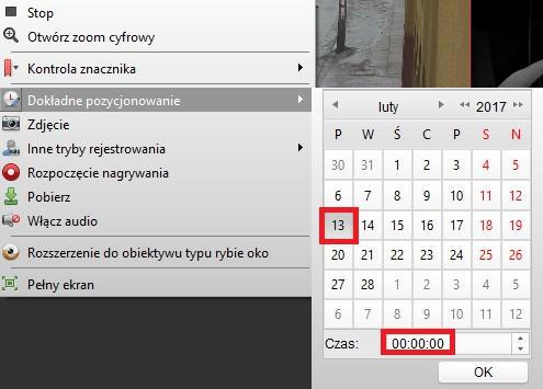 Jeżeli jako początek i koniec zakresu wyszukiwania zostało wybrane więcej niż 1 dzień w dolnej części paska odtwarzania pojawią się przyciski umożliwiające przełączanie pomiędzy kolejnymi dniami (6).