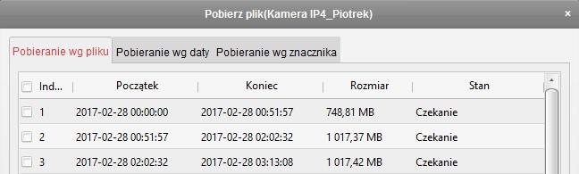 - w przypadku gdy zakres dat obejmuje więcej niż jeden plik (widoczne w pobieraniu wg plików) nagranie zostanie podzielone na części tzn.