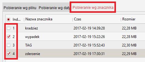 Zakres ustawiony w Pobieraniu wg czasu obejmuje zatem trzy pliki stąd na dysku komputera stworzone zostaną również trzy pliki obejmujące nagrania: pierwszy plik od godziny 00:50 do 00:53 drugi plik