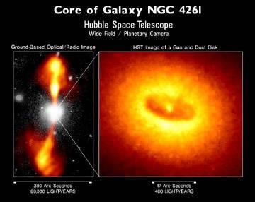 Kwazary HST obserwował czarną dziurę w galaktyce NGC4261, w której widać dysk akrecyjny.