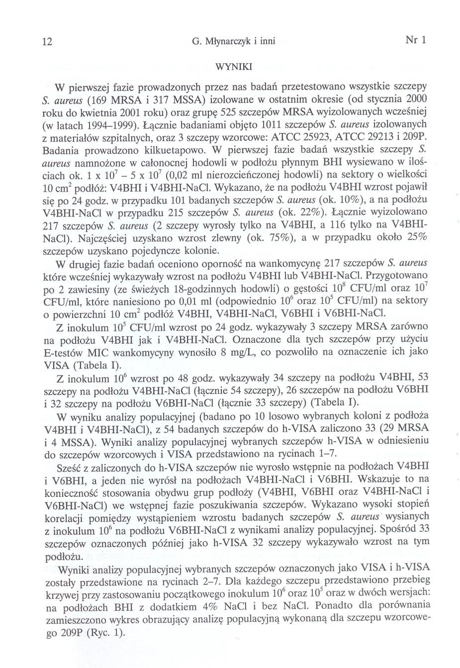 1 G. Mynarczyk i inni Nr 1 WYNIKI W pierwszej fazie prowadzonych przez nas badan przetestowano wszystkie szczepy S.