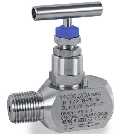 Zawory iglicowe Sami 1100 Kod zamówienia (NPT) (NPT) 1100CBABABAA 1/4 1/4 1100CCACABAA 3/8 3/8 1100CDADABAA 1/2 1/2