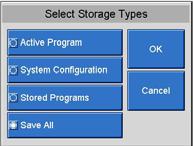 72 System sterowania LogiComm do weryfikacji produktów Konfiguracja funkcji zapisywania i przywracania informacji systemowych W celu wykonania tej operacji trzeba zainstalować pamięć przenośną USB w