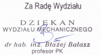 UCHWAŁA Rady Wydziału Mechanicznego Politechniki Koszalińskiej z dnia 25 kwietnia 2017 r.