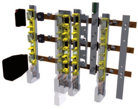 1 443 Vertical design fuse rails TRIVER / Podstawy bezpiecznikowe listwowe TRIVER Assembly drawing fuse rails BTVA and fuse switches BTVC, NH-00, 160 A, 185 mm busbars spacing Rysunek montażowy dla