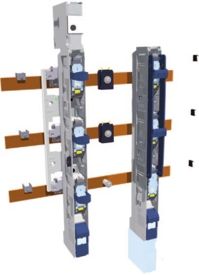 Vertical 443 design fuse switches and vertical design disconnectors TRIVER + Rozłączniki bezpiecznikowe listwowe i rozłączniki izolacyjne listwowe TRIVER + Assembly drawing BTVC, NH-00, 160 A, 185 mm