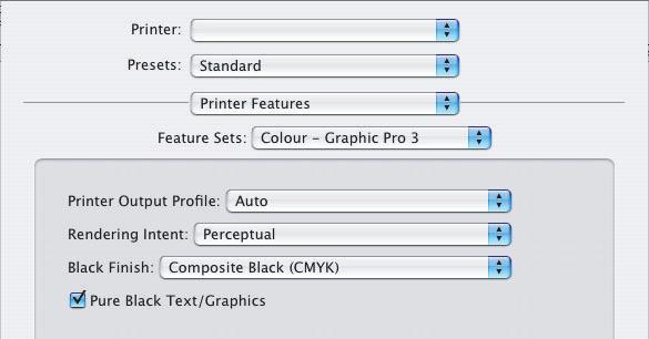 W menu [Plik] wybierz polecenie [Drukuj]. 1 2 3 4 2. W menu [Drukarka] (1) wybierz model drukarki. 3. W następnym menu (2) wybierz polecenie [Funkcje drukarki]. 4. W menu [Zestawy funkcji] (3) wybierz polecenie [Kolor Graphic Pro 3].
