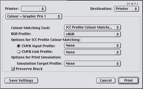 5. Wybierz opcję [Kolor Graphic Pro 1] (4). 1 2 3 6. W menu [Zadanie dopasowywania kolorów] (5) wybierz pozycję [Dopasowanie kolorów profilu ICC]. 7.