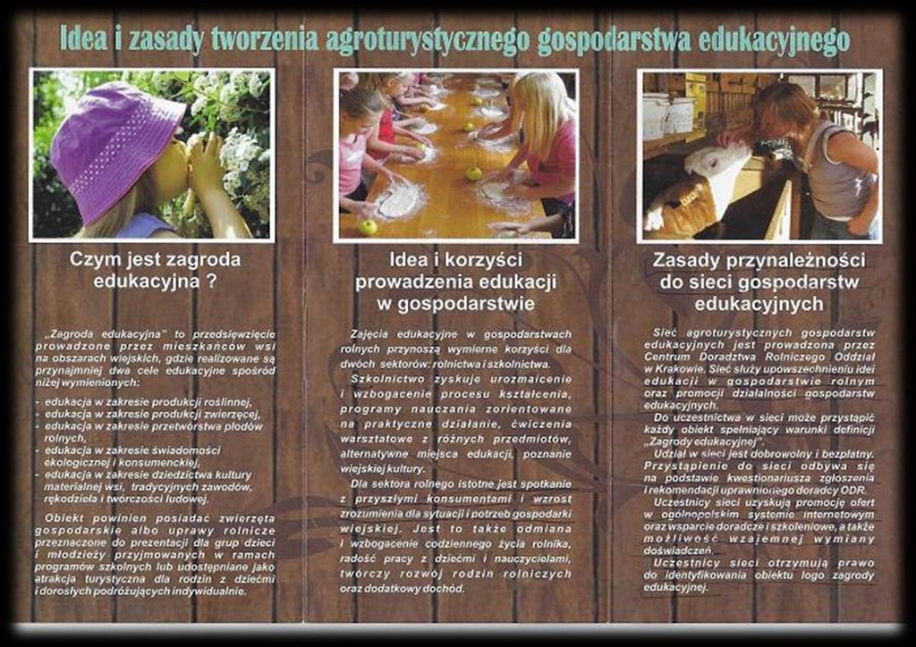 Gospodarstwa agroturystyczne o profilu edukacyjnym Projekt ogólnopolski realizowany przez Centrum Doradztwa Rolniczego w