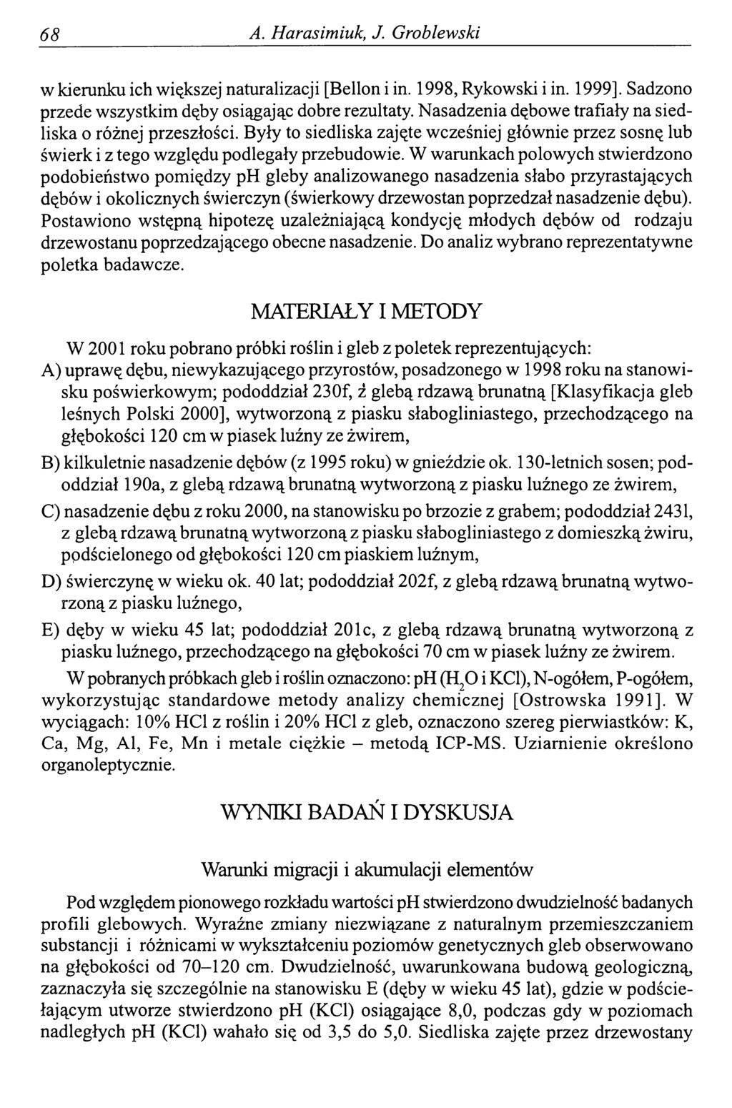 68 A. Harasimiuk, J. Groblewski w kierunku ich większej naturalizacji [Bellon i in. 1998, Rykowski i in. 1999]. Sadzono przede wszystkim dęby osiągając dobre rezultaty.