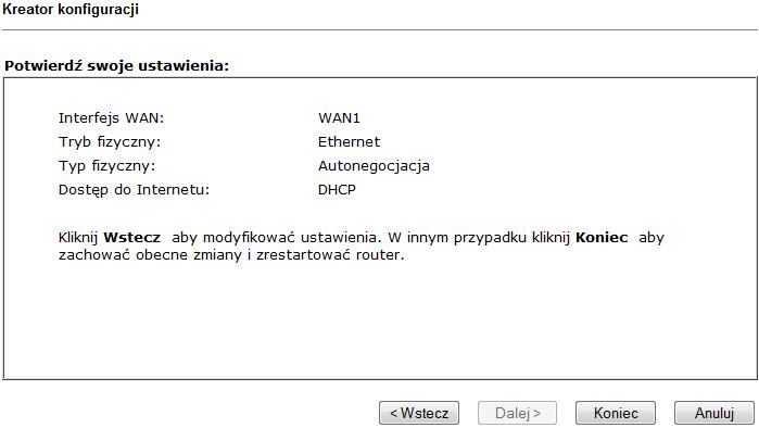 DHCP: jeśli klikniesz DHCP pojawi się przedstawiona poniżej strona. Po prostu kliknij Dalej.