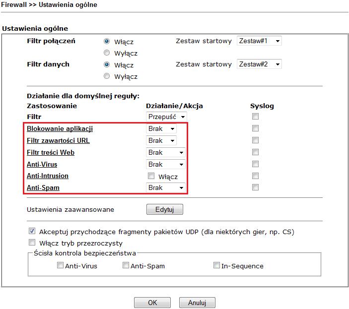 4.3 Włączenie funkcji Po dokonaniu aktywacji licencji stwórz profile funkcji i przejdź do Firewall. Poniżej dwie metody włączenia dostępnych funkcji. 1.