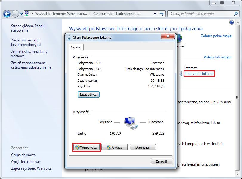5.2 Sprawdzenie ustawień połączenia sieciowego na Twoim komputerze Czasami błąd w połączeniu ma miejsce w wyniku błędnych ustawień połączenia sieciowego.