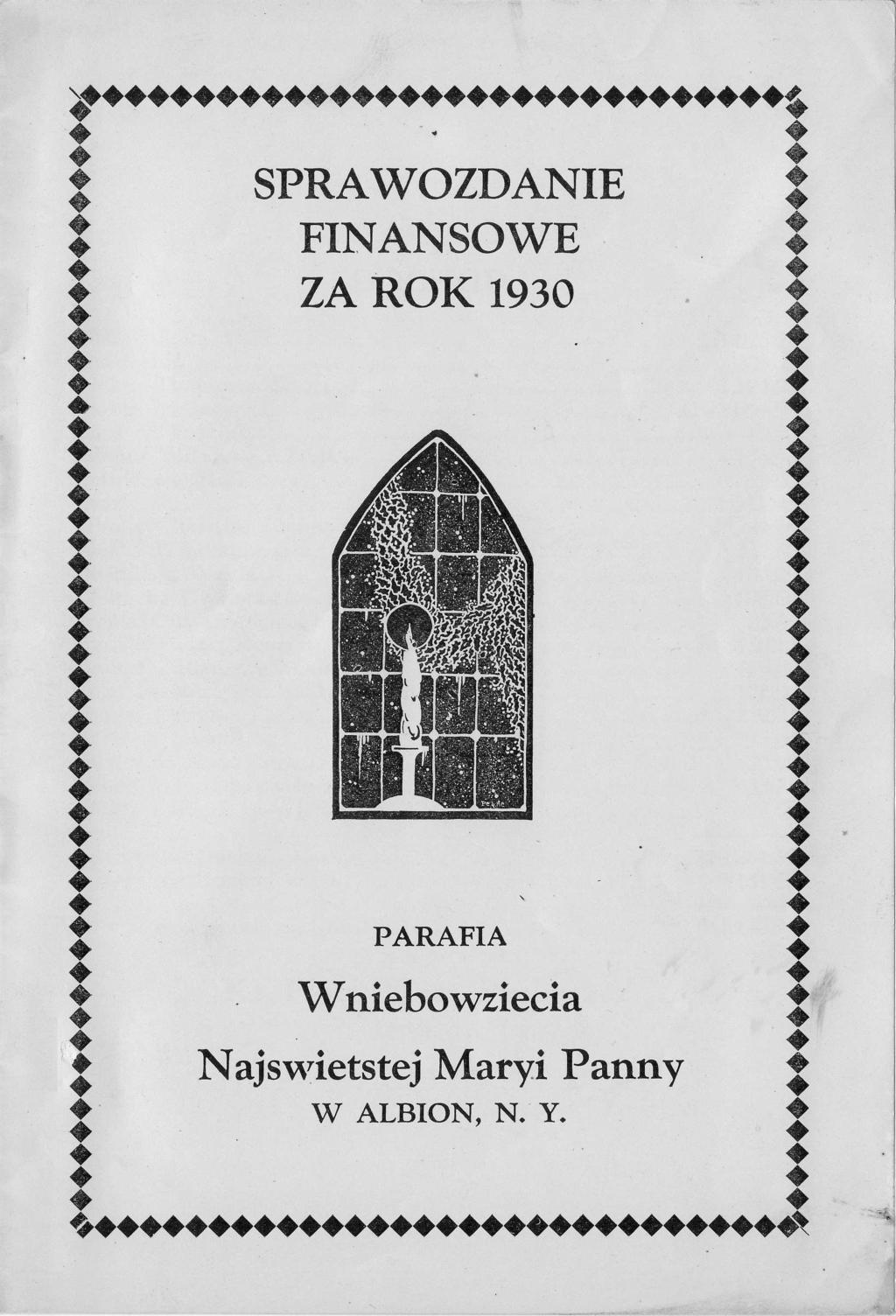 oacocooaoataaaaaaaaataoaaaa$> sprawozdanre FTNANSowE 3 ZA ROK 1930 ; e t PARAFIA