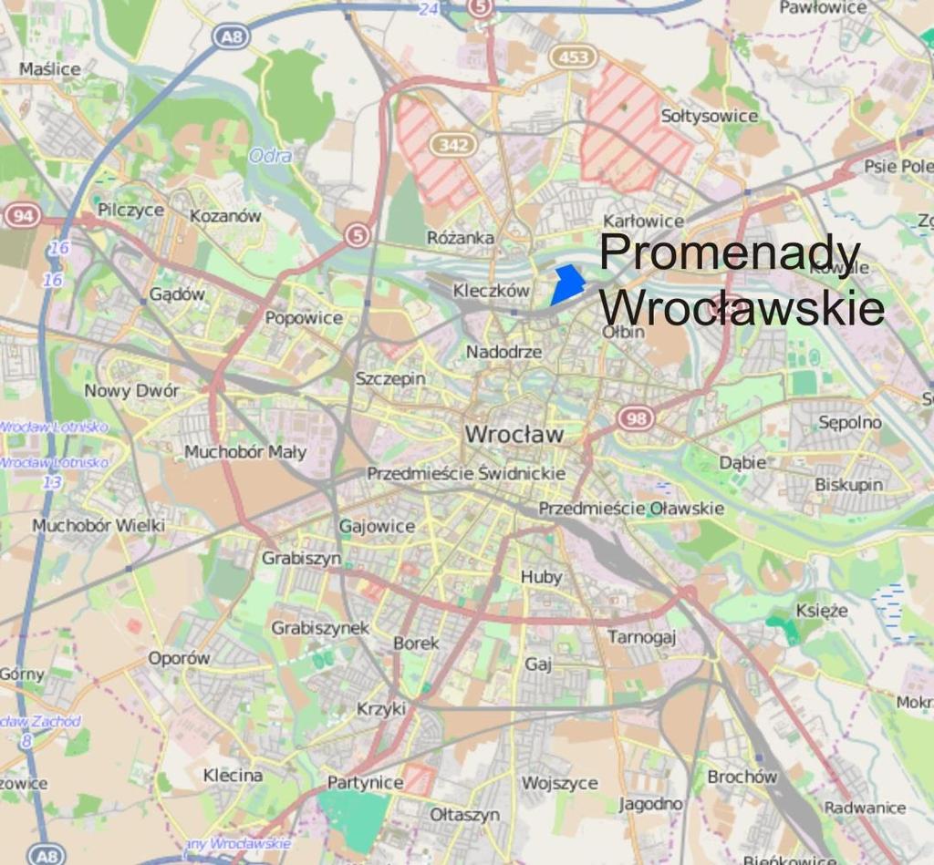 1. Uproszczona charakterystyka Promenad Wrocławskich stan na luty 2015 1.1. Lokalizacja osiedla i podstawowe dane Promenady Wrocławskie to powstające osiedle mieszkaniowo-biznesowe, obejmujące 15-sto hektarowy obszar wzdłuż głównej odnogi Odry.