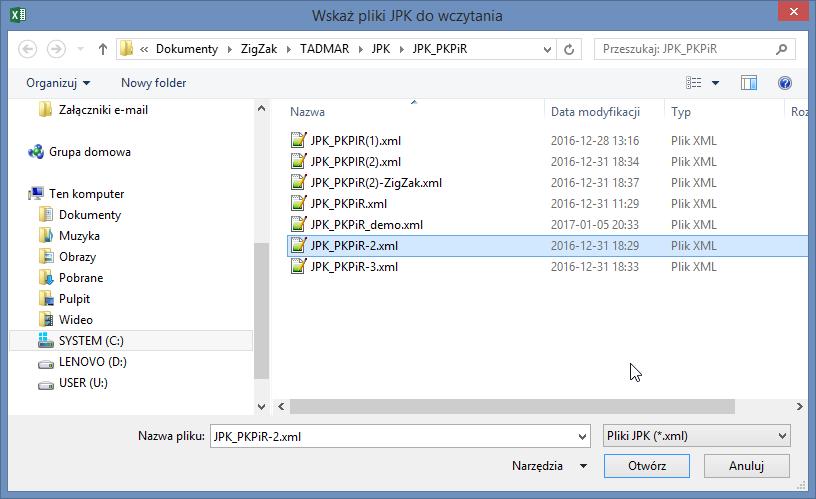 Dołączanie danych z pliku JPK Dołączanie danych z innego pliku JPK polega na dopisaniu jego zawartości do arkuszy list (JPK- Sprzedaż i JPK-Zakup).