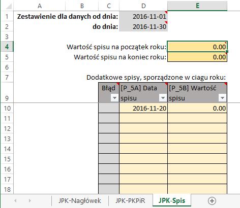 Program kończy przepisywanie listy do pliku JPK po napotkaniu pierwszego pustego wiersza!