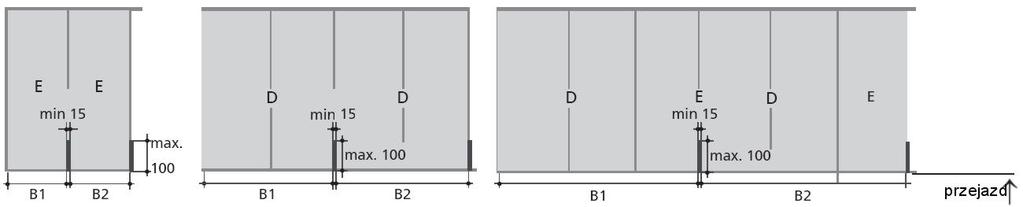 4 na dole, należy dodatkowo wziąć pod uwagę podczas planowania rozmieszczenia urządzeń. Ściany działowe Wersja E dla 2 samochodów Wersja D dla 4 samochodów Wersja D + E dla 6 samochodów Szer.