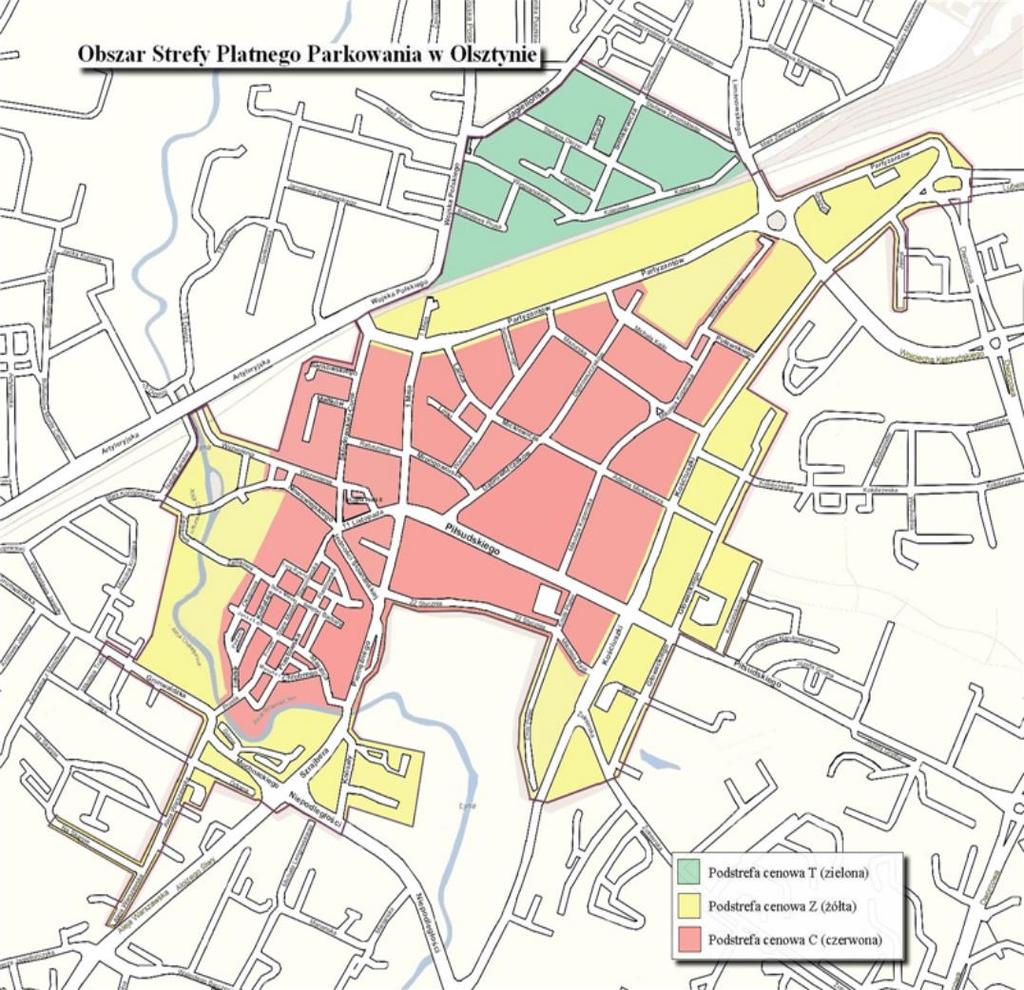 Mapa 13. Strefa płatnego parkowania w Olsztynie Źródło: Uchwała nr XII/150/15 Rady Miasta Olsztyna z dnia 26 sierpnia 2015 r.