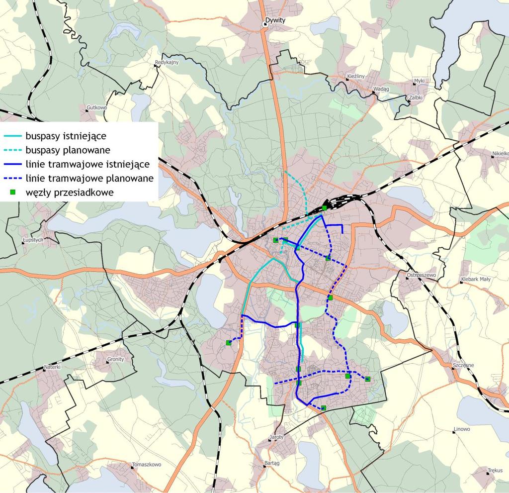 Mapa 14. Planowany rozwój infrastruktury komunikacji publicznej Źródło: opracowanie własne 6.2.