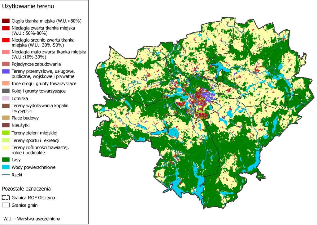 Mapa 6. Użytkowanie terenu Źródło: Opracowanie na podstawie Urban Atlas Tabela 12.