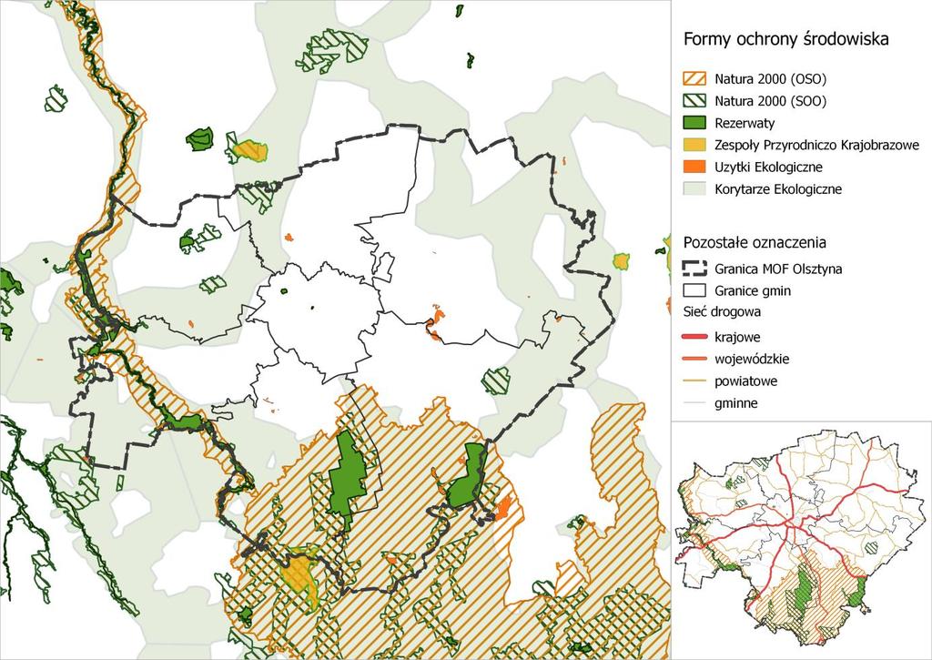 3.3.2 OBSZARY CHRONIONE Na terenie MOF Olsztyna można wyróżnić kilka form ochrony przyrody. Mapa 7.