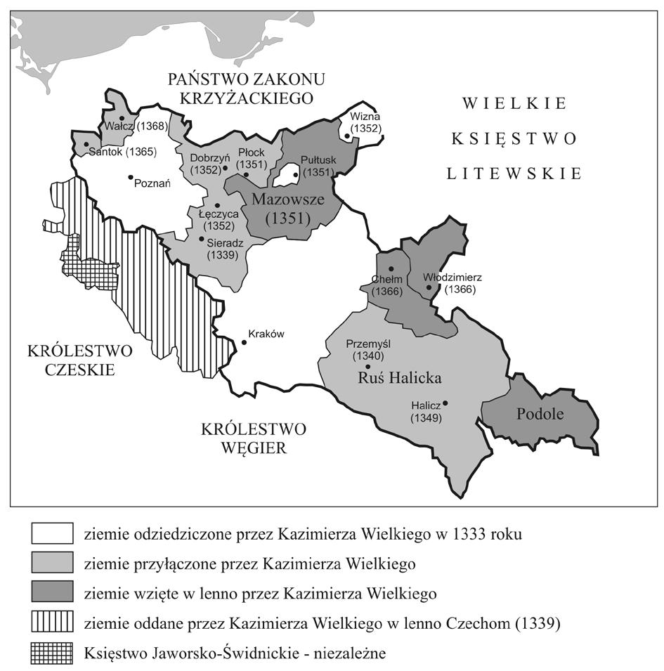 Žemėlapis 6 ir 7 užduotims Kazimiero Didžiojo 1333 m.