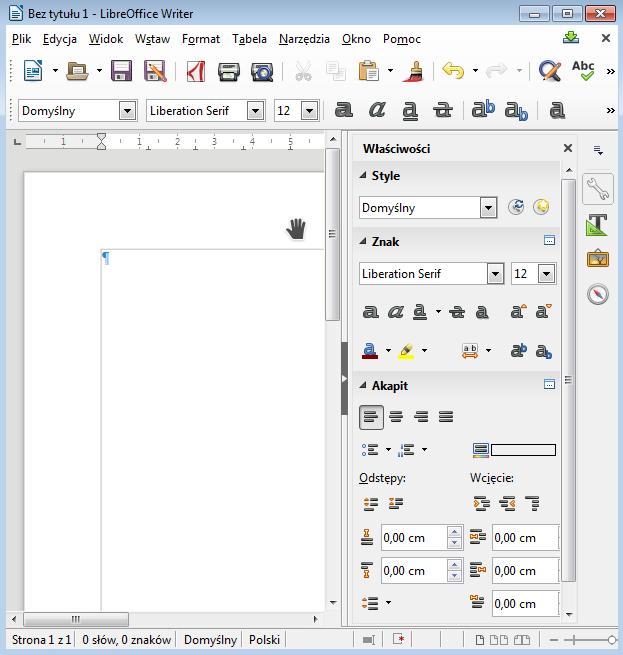 Panel boczny Korzystając z programów pakietu LibreOffice jest możliwość korzystania z panelu bocznego umieszczonego po prawej stronie okna.