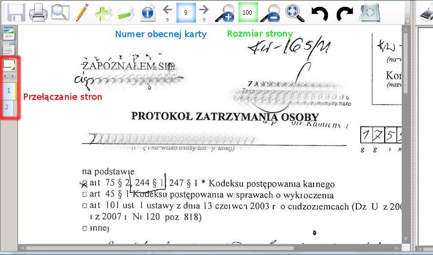 Okno Dokumentu Okno dokumentu podzielone jest na dwie części: podgląd skanu strony umieszczone po lewej oraz podgląd OCR po prawej.
