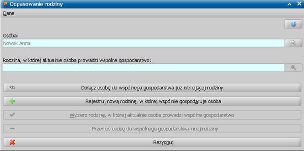 - Po pomyślnym dopasowaniu osoby, jeżeli wczytywany wywiad dotyczy rodziny (tj.