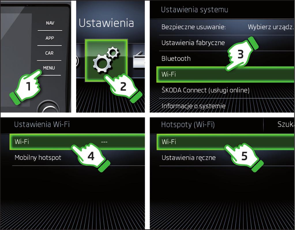 Nawiązanie połączenia z hotspotem WLAN Włączyć zapłon i