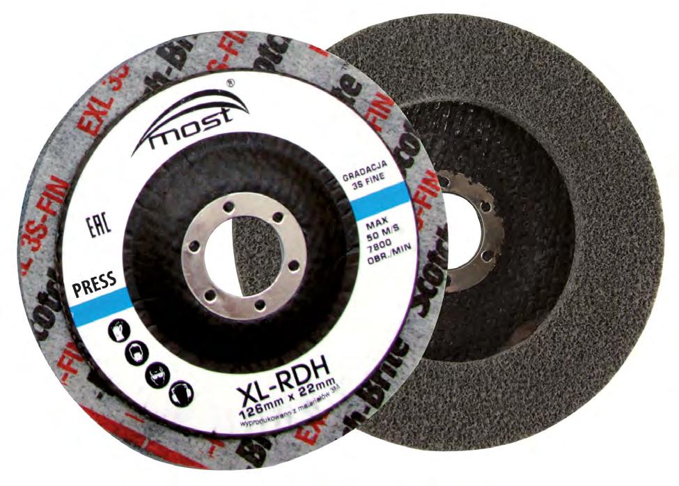 Tarcze z włókniny sprasowanej MOST PRESS XL-RDH Tarcze o grubości 6 i 12 mm doskonale spisują się przy polerowaniu i wygładzaniu dużych powierzchni.