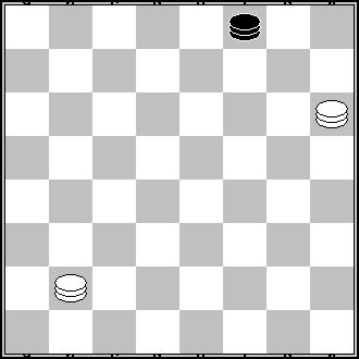 19. Biała damka na posunięciu. Na jakim polu zatrzyma się damka po zakończeniu bicia. a. d8 b. e1 c. c7 20. W pozycji na poniższym diagramie czarna damka stanęła przed chwilką na polu f8.