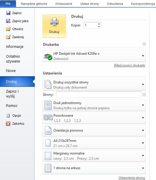 Drukowanie Microsoft Office Drukowanie w programach pakietu Office (m.in.