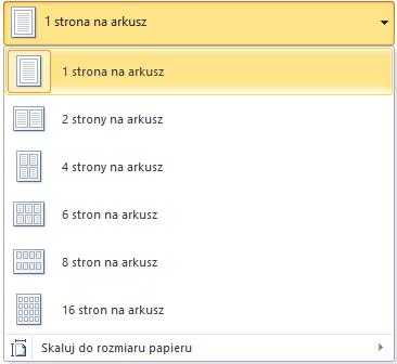 Drukowanie Opcje Liczba stron na arkusz: