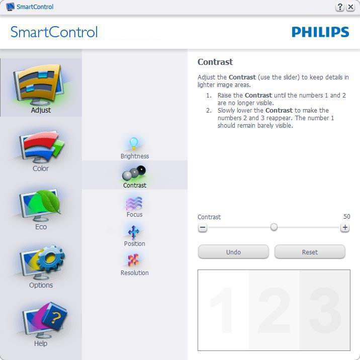 Menu Adjust (Regulacja) umożliwia regulację