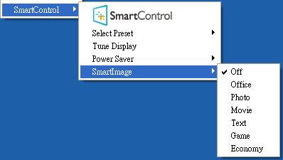 3. Optymalizacja obrazu Off FPS Racing RTS Gamer1 Gamer2 Context Menu (Menu kontekstowe) zawiera cztery elementy: SmartControl - Po wybraniu wyświetlany jest ekran About (Informacje).