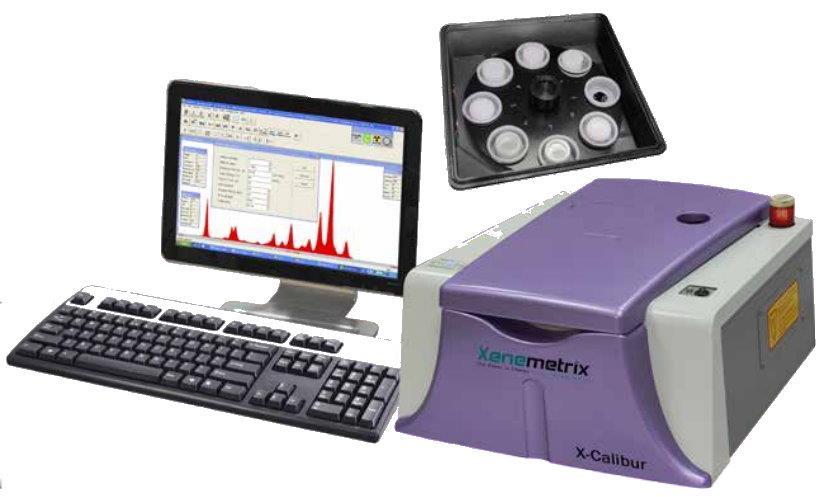X-Calibur PD/SDD/LE Spektrometr EDXRF Szybkie nieniszczące analizy pierwiastków lekkich od C/F do Fm Detektor SDD o rozdzielczości 125 ev Analizy jakościowe i ilościowe od sub-ppm do