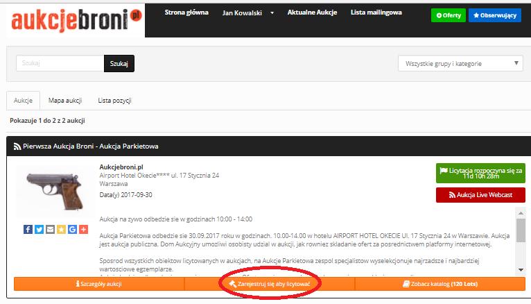Krok 11 Proszę wybrać rodzaj aukcji i zarejestrować się do niej poprzez kliknięcie