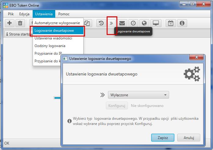 dwuetapowe lub za pomocą ikonki typ logowania dwuetapowego.