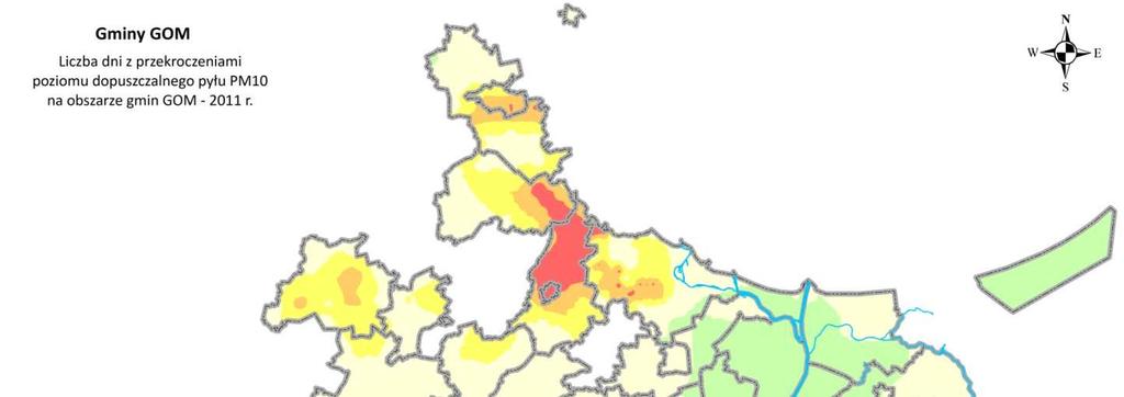 Załącznik 1 W załączniku zestawiono obszary przekroczeń poziomu dopuszczalnego stężeń 24-godzinnych dla pyłu zawieszonego PM10